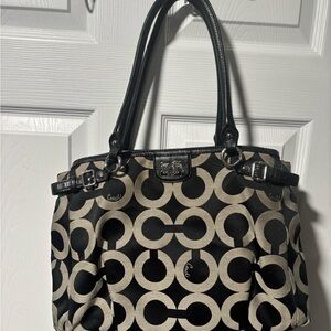 Coach Black and Tan Circle Pattern Shoulder Bag
